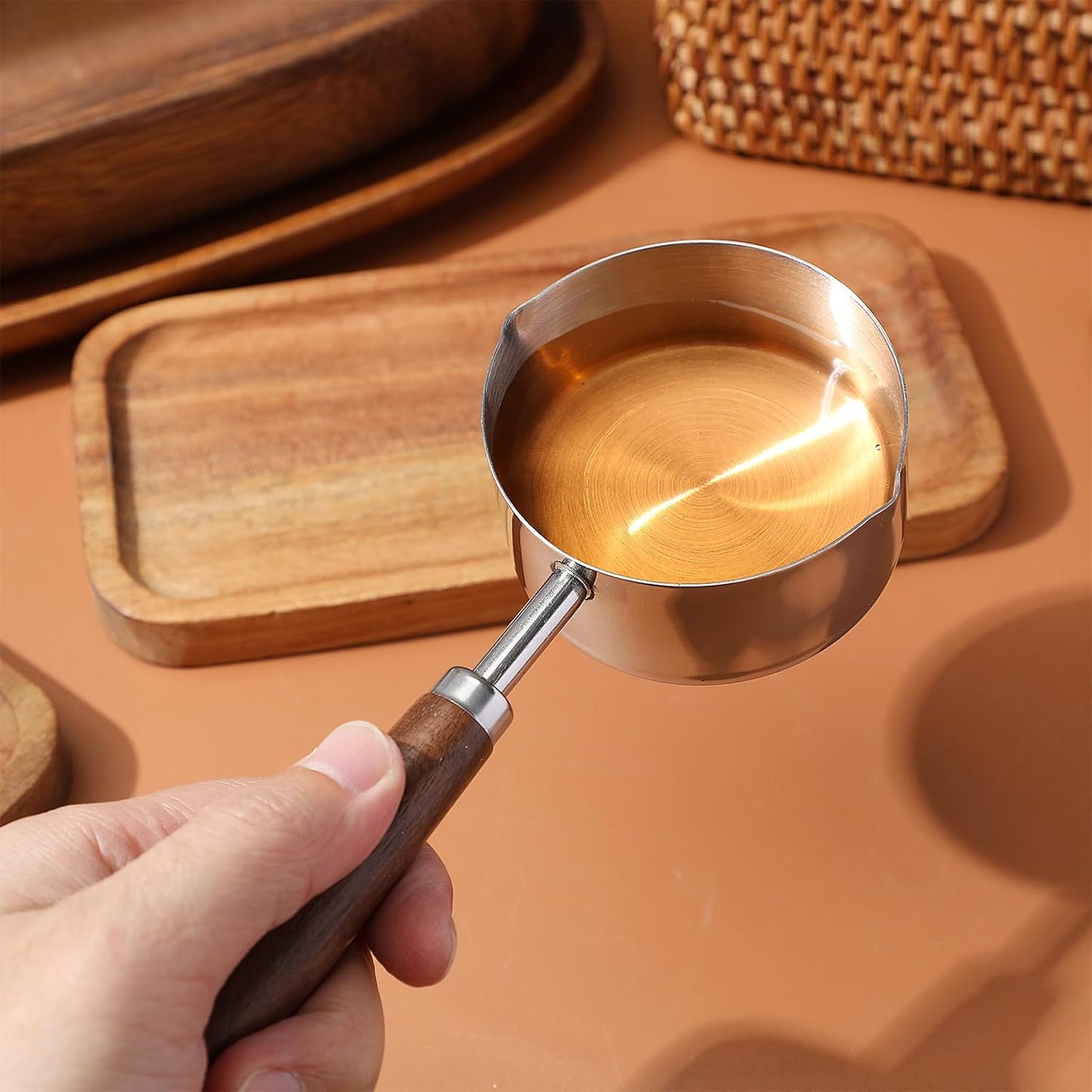 Luxshiny Mini Sauce Pan, 125ml Stainless Steel with Pour Spouts, Small Melting Pot for Cooking, Picnic