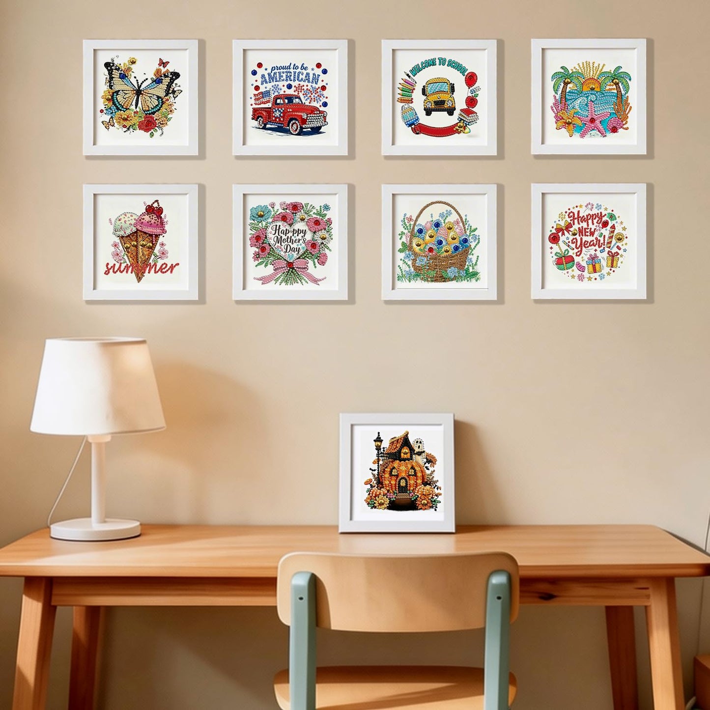 DOZEEZOP 12-Pack Interchangeable Diamond Art Kits for Adults Beginners Teens with Frame, Holiday & Seasonal 5D Diamond Paintings with Round Partial Drill, Home Decor DIY Craft Gift (7x7 Inch)