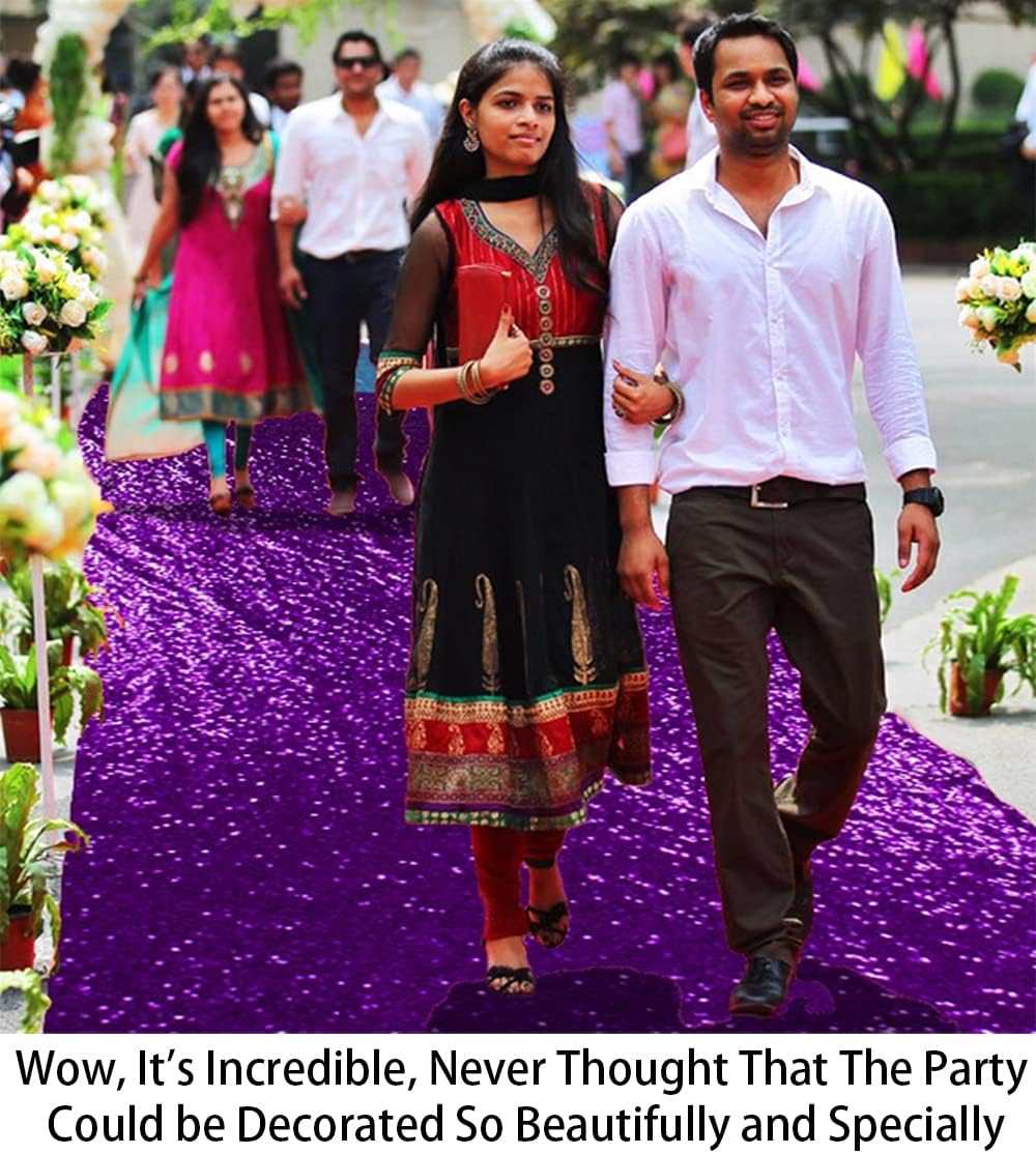 Partisout Aisle Runners for Weddings 2FTx15FT Royal Purple Sequin Rug for Ceremony Sparkle Carpet