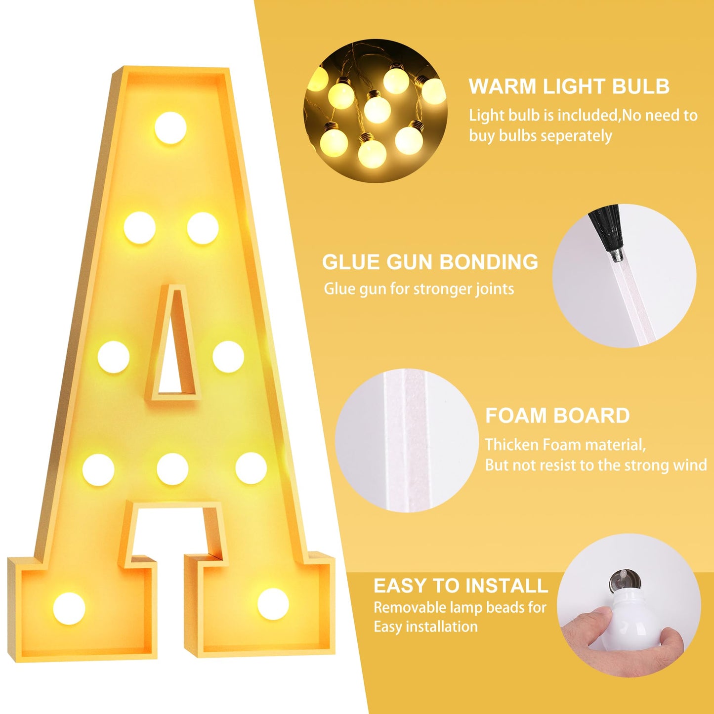 Foaky 3FT Large Marquee Light Up Letters,Gaint Light up letters for Party Decor, Anniversary Decoration,Big Marquee Letters for Birthday,Pre-Cut Foam Board Kit (R,3FT)