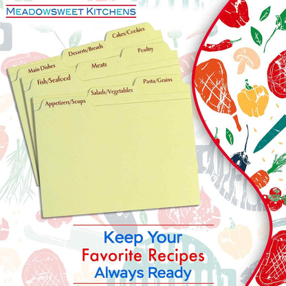 Meadowsweet Kitchens Recipe Card Box Tab Divider Set: Set of 9 Tab Dividers for 4x6 Recipe Cards