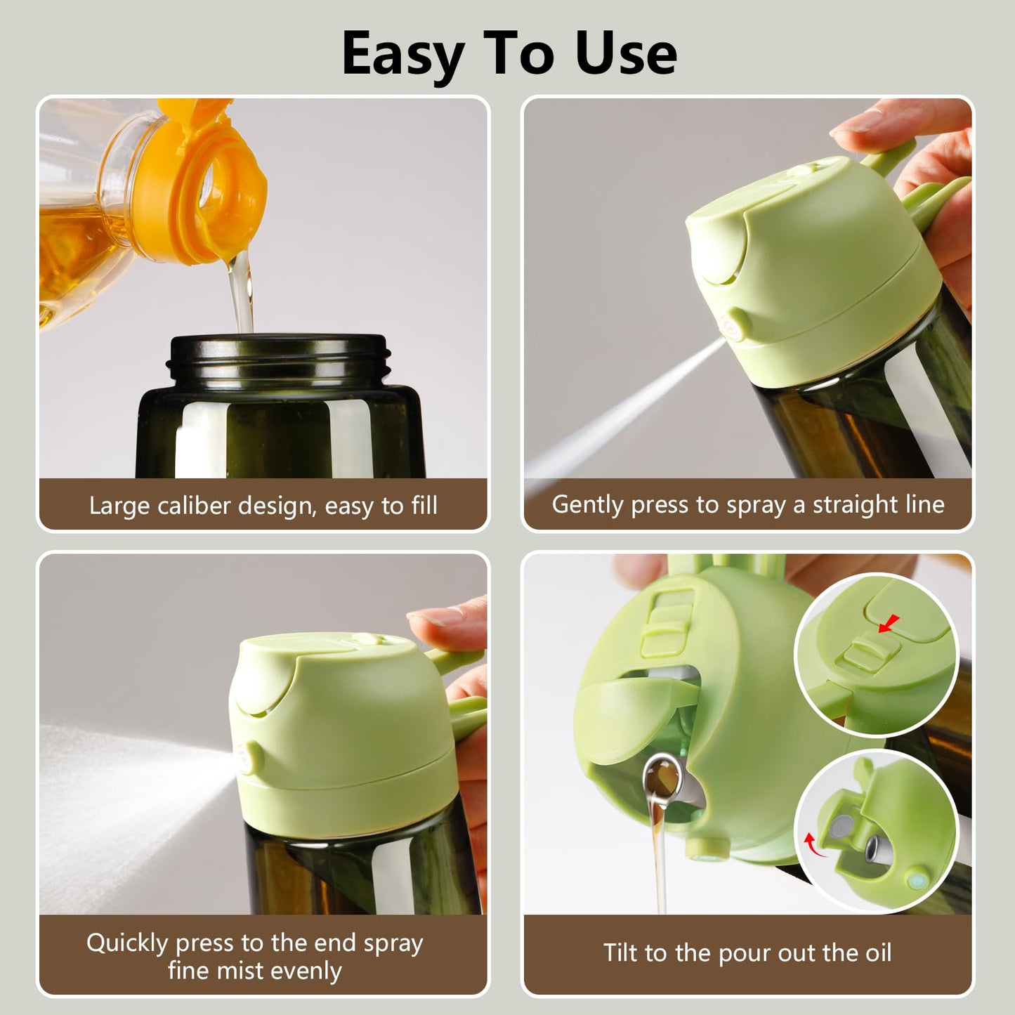 Olive Oil Dispenser and Oil Sprayer – 16oz/470ml Glass Light-Proof Oil Pourer for Kitchen, Air Fryer, Cooking, Salad, and BBQ
