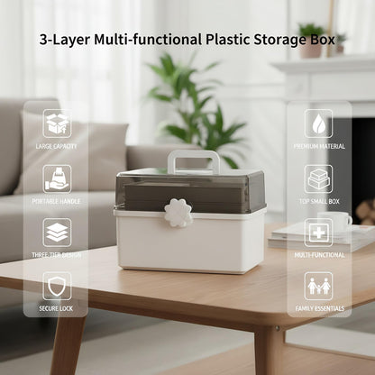 Pulseplay 3-Layer Large Capacity Art Craft Organizer Storage Box - Portable Plastic Tool Box with Handle for Sewing, Art Supply, Nail, Hair Accessories, Medicine for Home Office and Travel