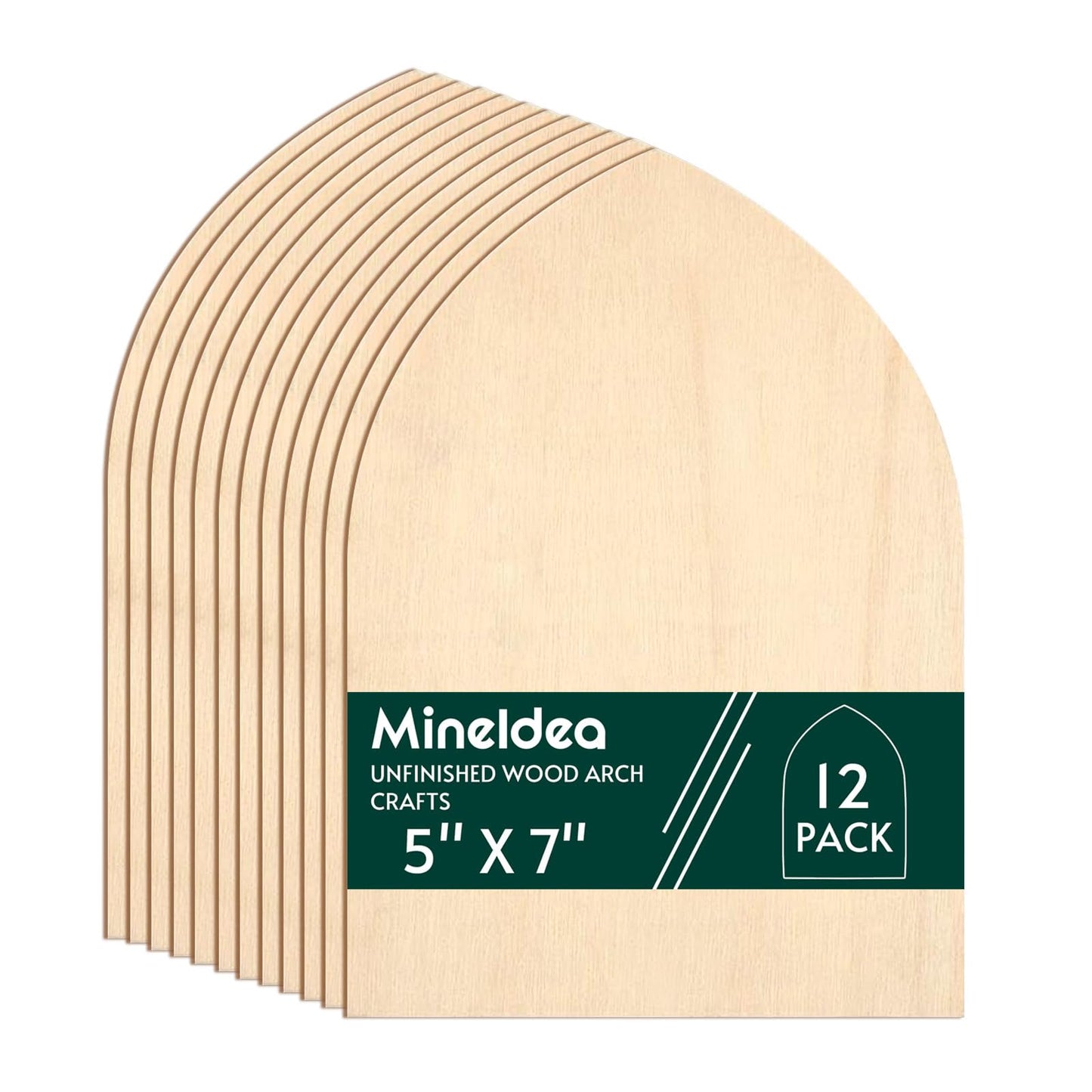 MineIdea 12 Pack Unfinished Gothic Arch Wood Plaque, 5” x 7” Basswood Shield Plaque Unfinished Wooden Arch Crafts DIY Gothic Wood Surface for Woodburning DIY Project Crafts