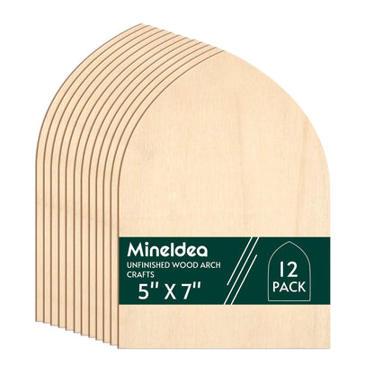 MineIdea 12 Pack Unfinished Gothic Arch Wood Plaque, 5” x 7” Basswood Shield Plaque Unfinished Wooden Arch Crafts DIY Gothic Wood Surface for Woodburning DIY Project Crafts