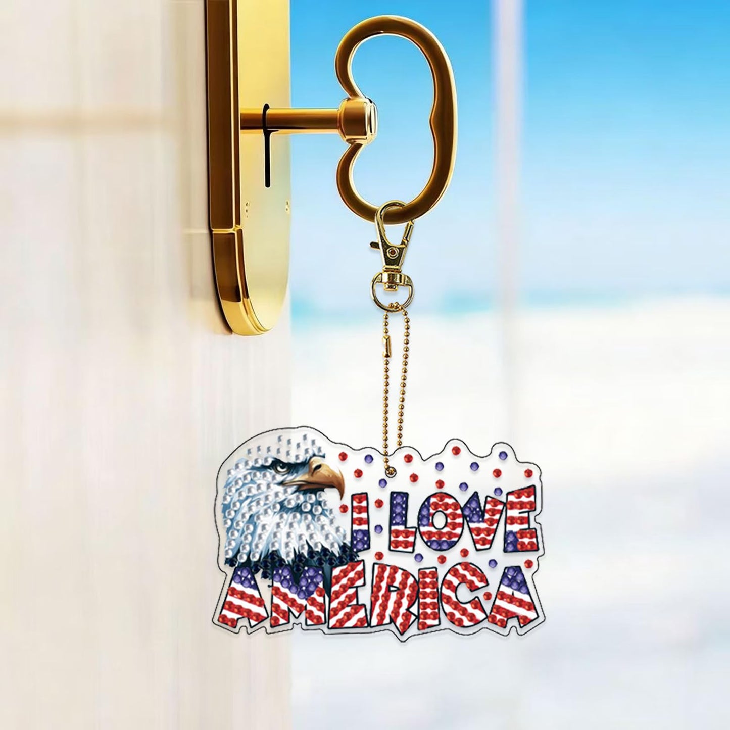 VODAPYC 4PCS 4th of July Diamond Art Keychains Patriotic Ornaments Kits, DIY Double Sided Point USA 250th Anniversary Diamond Art for Independence Day Decor