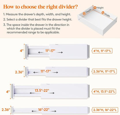 Lifewit Adjustable Drawer Dividers - 5 Pack 2.36" High Expandable Organizers for Clothes & Utensils | White