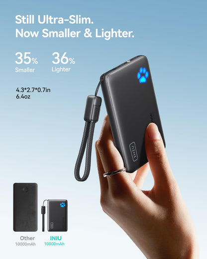 INIU Portable Charger, Ultra Slim 10000mAh 45W PD Power Bank, USB C in&Out Fast Charging Battery Pack, External Phone Powerbank Compatible with iPhone 16 15 14 13 Samsung S22 S21 Google iPad etc