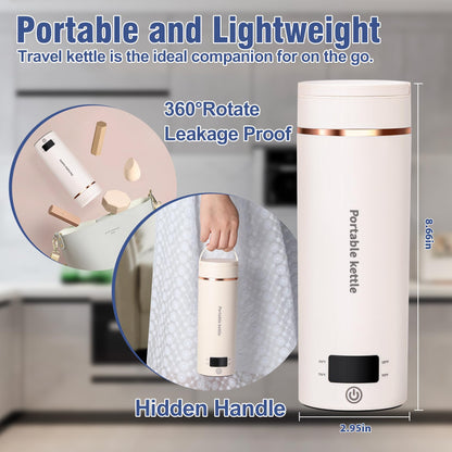 Travel Electric Kettle Portable Mini Kettle,Small Hot Water Boiler with 4 Temperature Settings,304 Stainless Steel,Fast Boiling Water with Auto Shut-Off and Boil Dry Protection,400ml (Beige, 400ML)