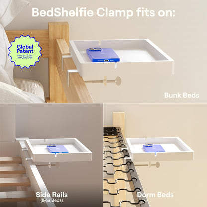 BedShelfie Bedside Shelf for Bunk Bed & Top Bunk, College Dorm Room Essentials, Loft Nightstand, Floating Bed Side