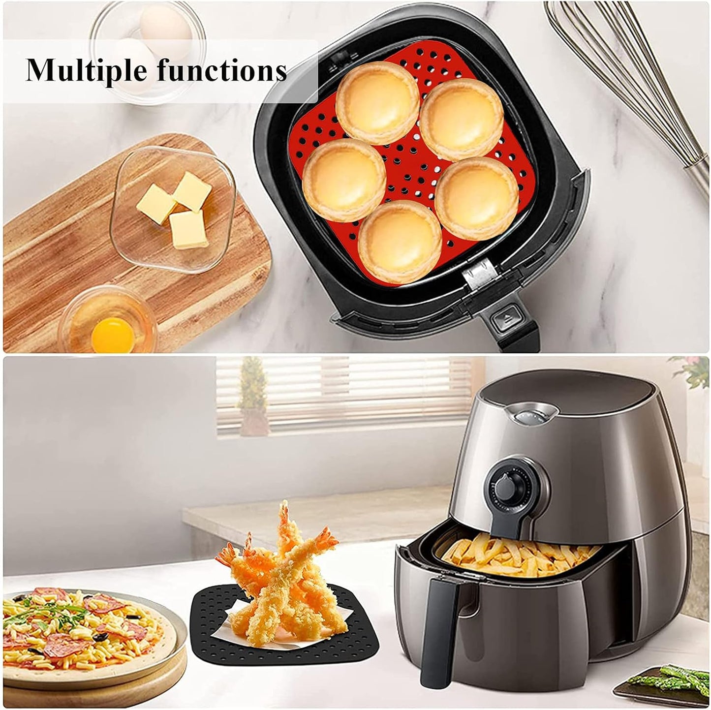 Air Fryer Silicone Liners,2 Pack 8.5 Inch Reusable Food-Grade Silicone Mat, Non-stick Heat Resistant Air Fryer Accessories