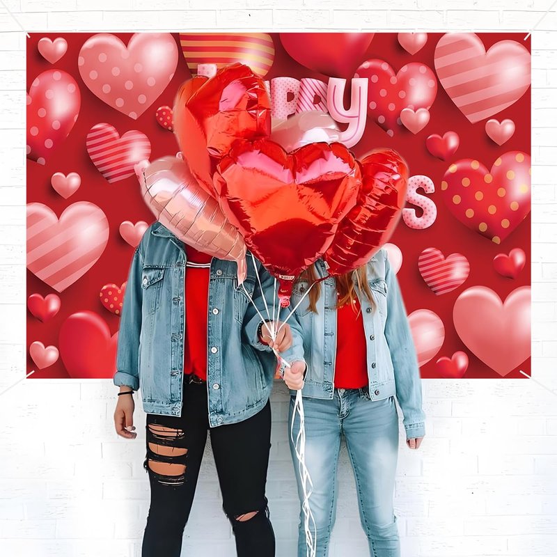 Happy Valentines Day Banner - XtraLarge Size 72x44 Inch - Valentines Day Backdrop Banner Decorations - Heart Valentines Banner for Valentines Day Decor - Valentines Day Party Decorations