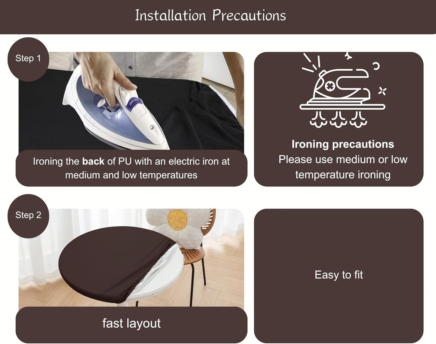 47 Inch (Coffee,47" Round Fitted PU Tablecloth with High Elastic Edge Dia Waterproof Oil Proof Table Cloth Anti-Scald