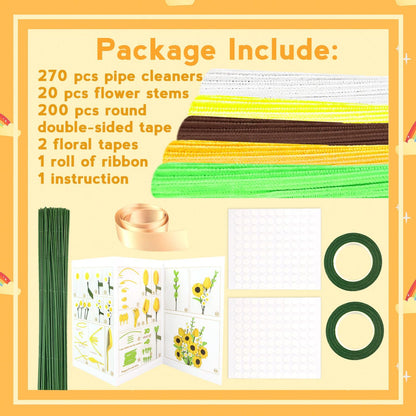 ZEIZHUBN 270 Pieces Pipe Cleaners, Pipe Cleaners Flower Bouquet Kit, Flower Making Kit with Floral Wires Tape, Art and Craft Supplies Projects DIY Decoration Holiday Party Birthday Gifts