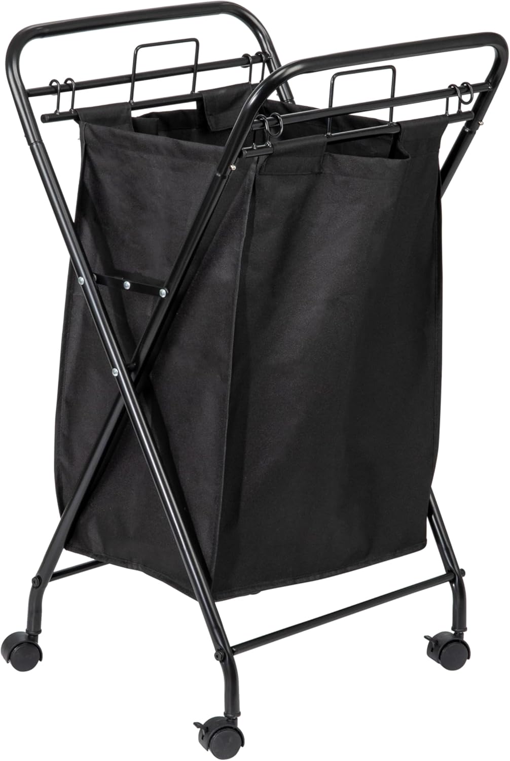 2 Household Essentials Rolling Laundry Hamper, Heavy Duty Canvas Bag, Load Capacity, Foldable Frame, Black Bag