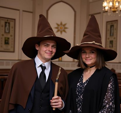 nigsouy Witch Wizard Hat for Adults, Felt Wide Brim Pointed Hat, Oktoberfest, Halloween Scarecrow Costume Accessory (Brown)