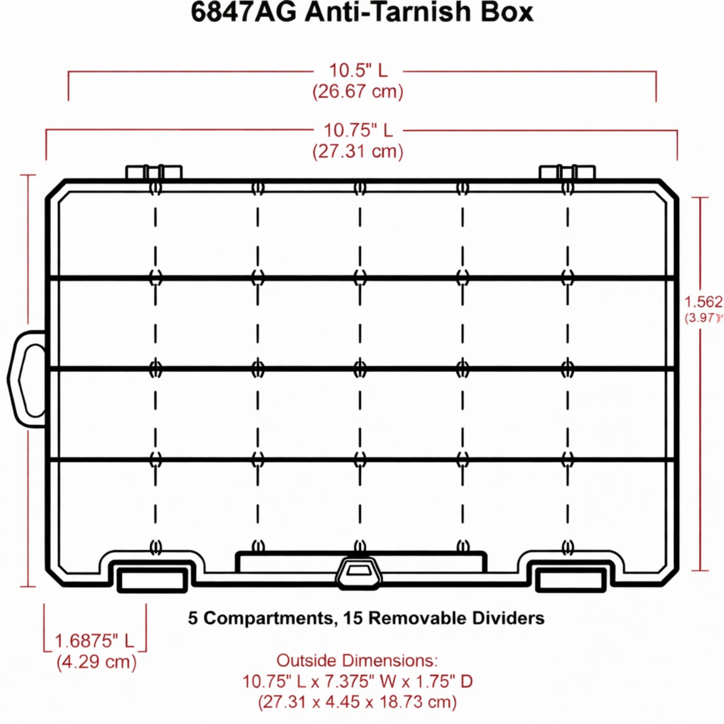 ArtBin 6944AG Medium Anti-Tarnish Box with 15 Removable Dividers, Jewelry & Craft Organizer, 1 Plastic Storage Case with Anti-Tarnish Technology, Clear with Aqua Accents 10.875” x 7.0” x 1.75”