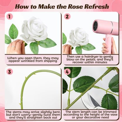 jabeick 50 Pcs Fake Roses White Artificial Flowers Bulk, Faux Velvet Silk Rose Bouquet with Long Stems Real Look for Wedding Party Centerpieces Vases Decor