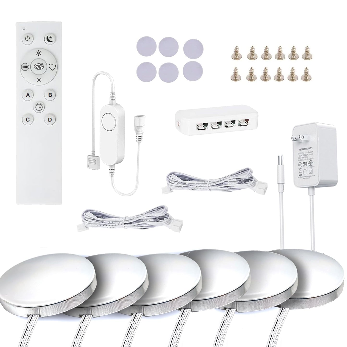 6 PCS Aluminum Round WiFi RGB Under Cabinet Lights Kit,Compatible with Alexa,Google Assistant,App and 2.4G RF Remote,Music Sync LED Light with Timmer Dimmable Under Counter Lights for Kitchen Bedroom