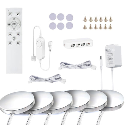 6 PCS Aluminum Round WiFi RGB Under Cabinet Lights Kit,Compatible with Alexa,Google Assistant,App and 2.4G RF Remote,Music Sync LED Light with Timmer Dimmable Under Counter Lights for Kitchen Bedroom