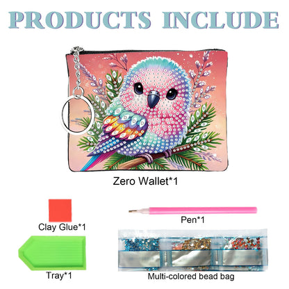JZHYOAN Animal Diamond Painting Small Coin Purse for Women DIY Bird Coin Pouch Coin Purse with Zipper and Keyring Diamond Art Purses and Wallets Gem Art Handbags Wallet Keychain for Cards Keys Craft