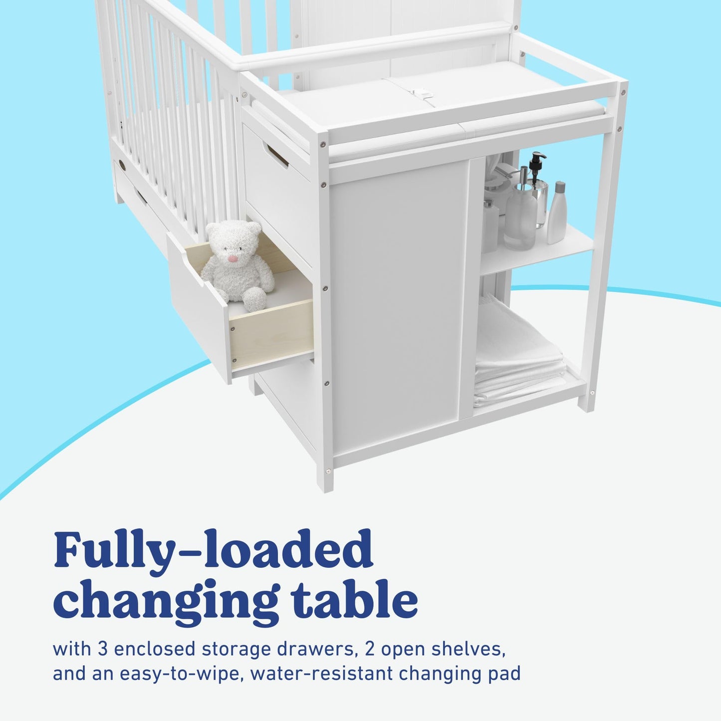 Graco Hadley 5-in-1 Convertible Crib & Changer – GREENGUARD Gold Certified, Fits Standard Crib Mattress, Converts to Toddler Bed and Full Bed, 4 Adjustable Mattress Heights (White)