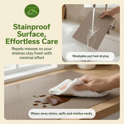 EVALAND Shelf Liners for Kitchen Cabinets Non-Adhesive 17.7" x 33 FT Beige Drawer Liner Non Slip, Washable Cabinet Liner, Waterproof Shelf Liners for Cabinets, Refrigerator Bathroom Pantry - Thickened