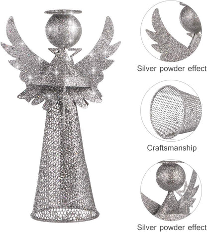 PRETYZOOM Christmas Silver Angel Tree Topper, Exquisite Glitter 3D Angel Figure Ornament for Party Home Xmas Tree
