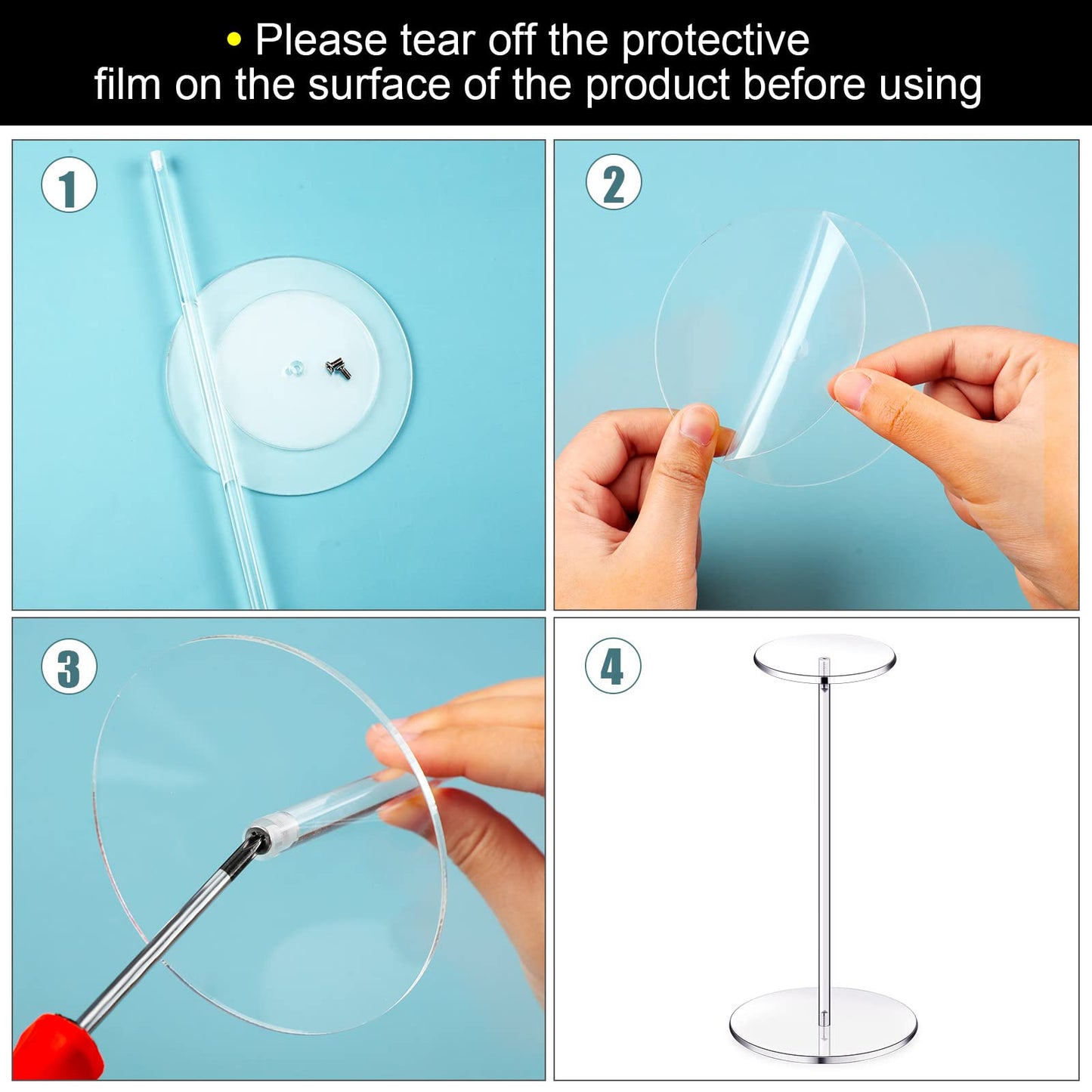 Chunful 4 Sets Acrylic Hat Stand Holder Wig Display Rack Clear Pedestal Stand Baseball Hat Rack Round Acrylic Risers for Tabletop Display Watch Jewelry(12 Inch)