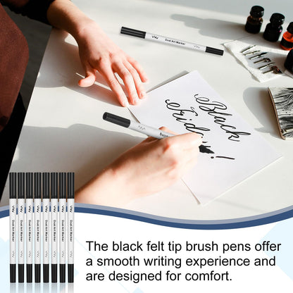 Affrolling 50 Pcs Black Drawing Pens Bulk Dual Brush Fineliners Pens Felt Tip Markers for Art Drawing Sketching