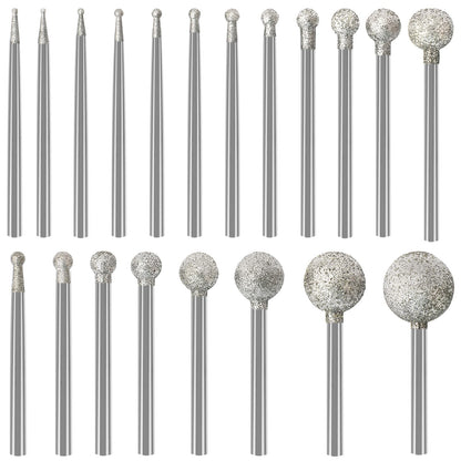 Stone Carving Set Diamond Burr Bits Compatible with Dremel, 20PCS Polishing Kits Rotary Tools Accessories with 2.35mm 3mm Shank Round Shape for Carving, Engraving, Grinding, Stone, Rocks, Jewelry