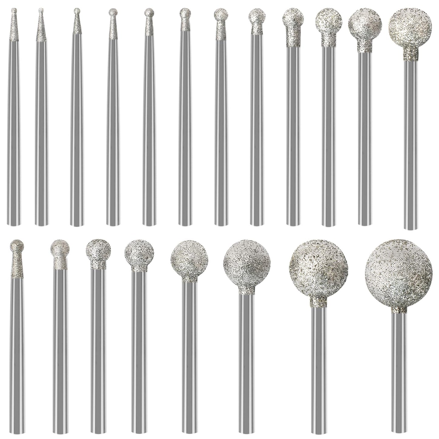 Stone Carving Set Diamond Burr Bits Compatible with Dremel, 20PCS Polishing Kits Rotary Tools Accessories with 2.35mm 3mm Shank Round Shape for Carving, Engraving, Grinding, Stone, Rocks, Jewelry