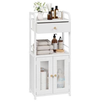 SWTYMIKI 14.57"x32.28" Bathroom Storage Cabinet – Freestanding Toilet Paper Storage with Doors & Drawer, Bathroom Organizers and Storage for Small Spaces, Laundry Room, Ideal for Towels, White
