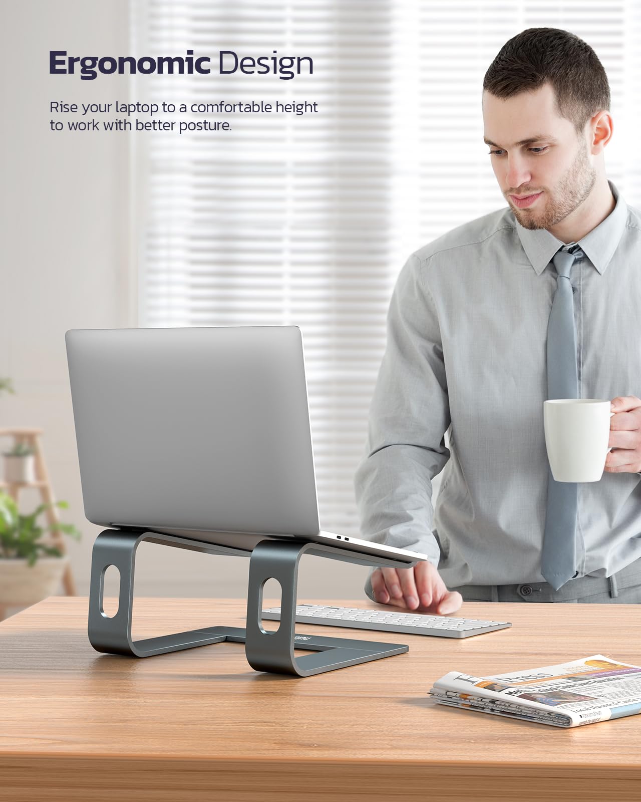 Nulaxy Fully Aluminum Laptop Stand, Detachable Ergonomic Laptop Holder Mount Computer Riser for Desk, Notebook Stand Compatible with MacBook, Dell XPS, All 10-16" Laptops - Gray