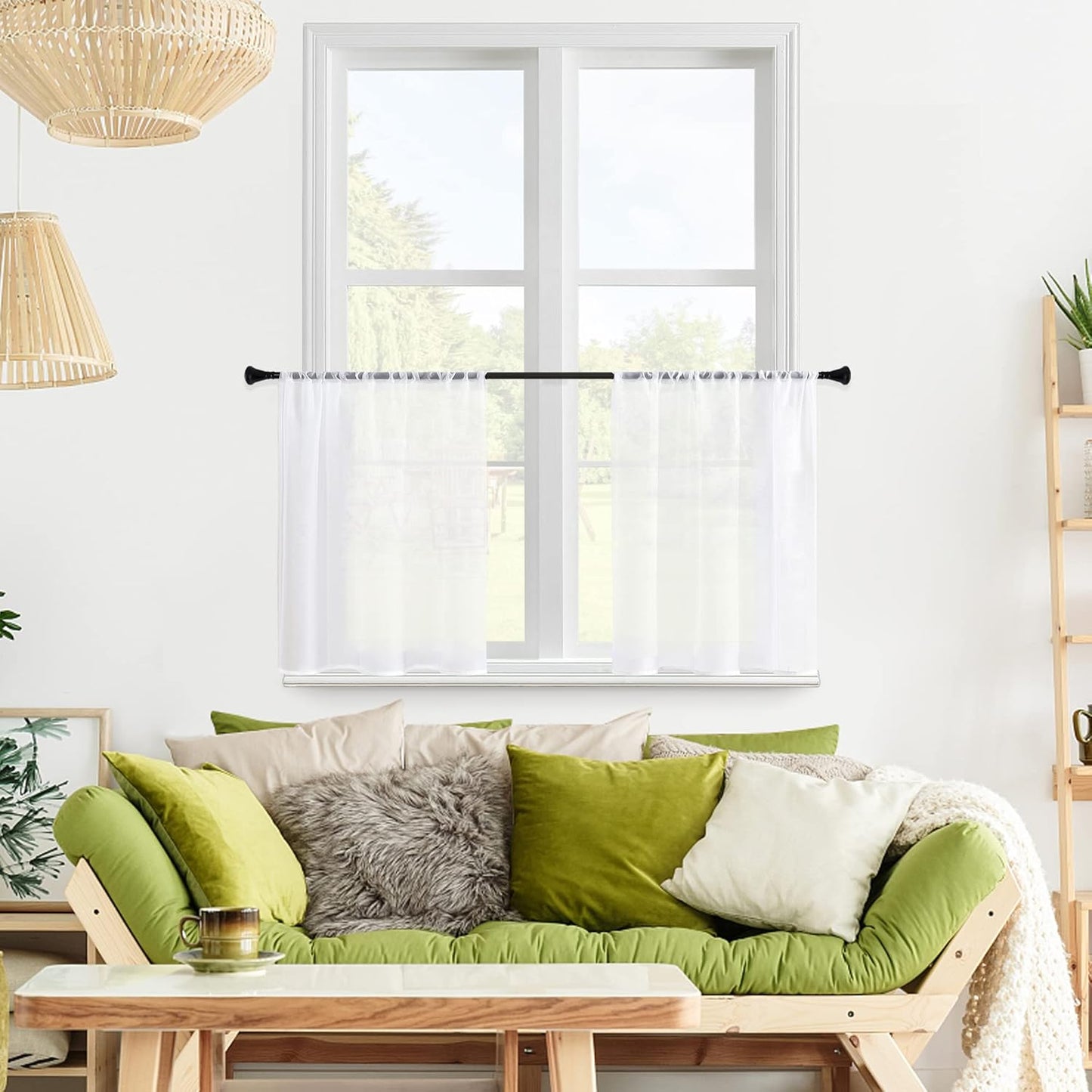 MRTREES White Sheer Kitchen Tier Curtains, 34 x 24 inch Light Filtering Rod Pocket Voile Cafe Curtains, 2 Panels