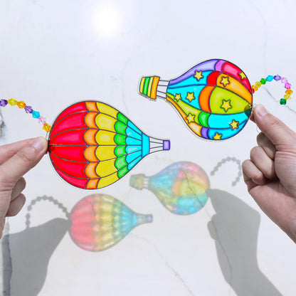 Winlyn 24 Sets Hot Air Balloon Suncatchers Decorations DIY Window Paint Art Craft Kits Rainbow Hot Air Balloon Painting Kit for Kids Classroom Activities Birthday Summer Camping Party Art Project