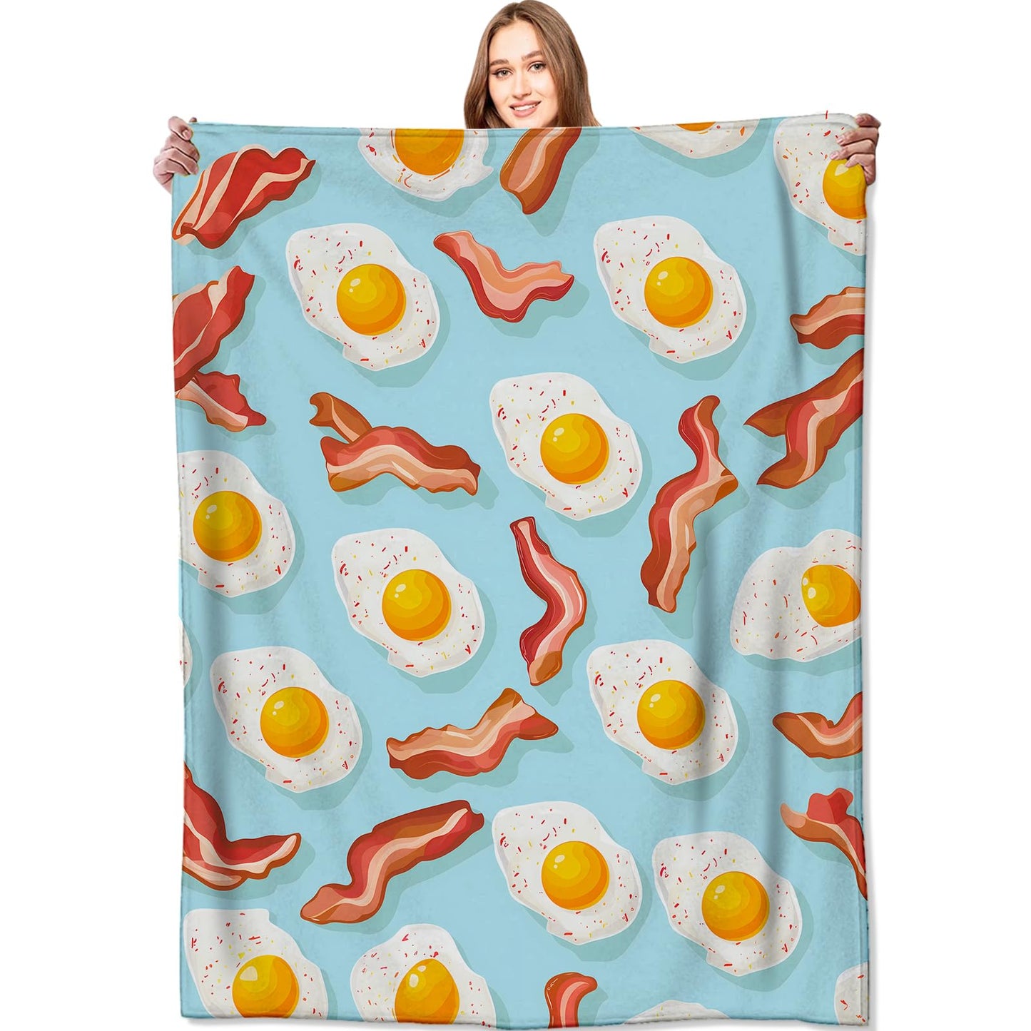 VODRM Bacon and Egg Blanket Fun Food Throw Blankets,Gifts for Kids Woman Girls & Breakfast Lovers,Lightweight Soft Fleece,for Sofa Couch Bed Room Modern Decor 50x60in
