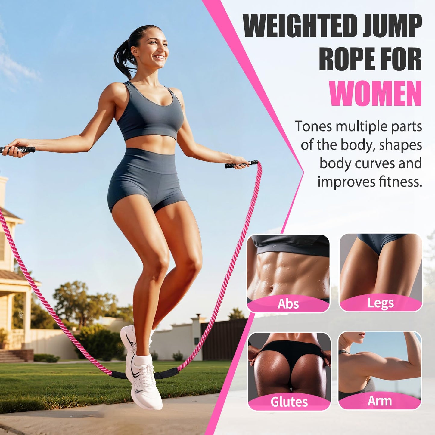 KUZARO Jump Rope, Weighted Jump Rope for Women, 1.5LB Adult Skipping Rope for Fitness, Home Gym Workout Equipment, Heavy Exercise Jumpropes for Weight Loss, Shape body, Strength Training, Total Body Workout