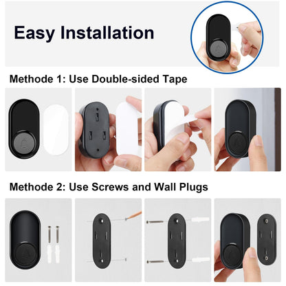Wireless Doorbell - PHYSEN Waterproof Doorbell Chime Kits 2 receivers - Operating at 1300 ft Range - 58 Melodies 5 Volume Levels & LED Flash - Door Bells & Chimes Wireless for Home Classroom
