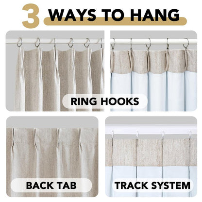 H.VERSAILTEX Pinch Pleated Full Blackout Curtains Linen Blended Chenille Blackout Curtains 84 inch Length 2 Panels Bedroom Thermal Insulated Farmhouse Neutral Track Drapes with Hooks, Heather Natural
