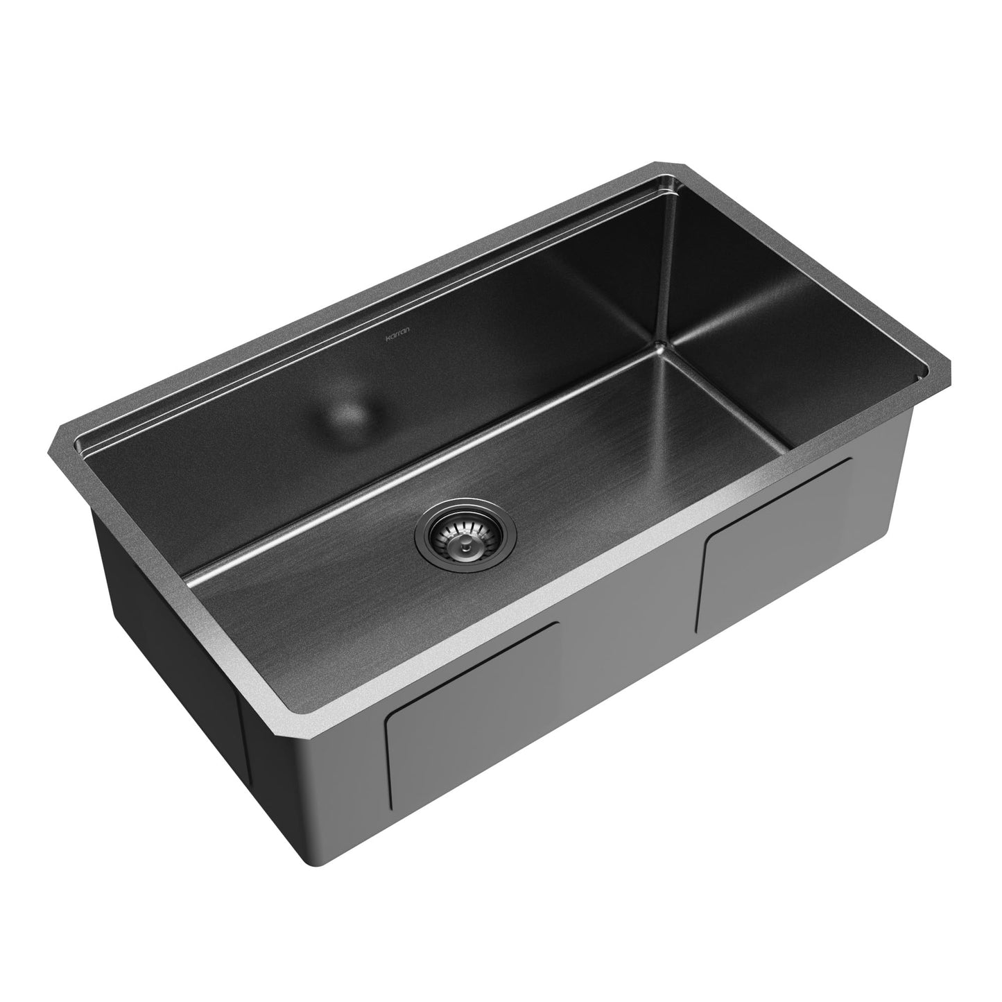 Karran Elite 32 Inch Gunmetal Black Workstation Kitchen Sink, 16 Gauge Nano PVD Stainless Steel Undermount Sink, Deep Single Bowl with Grid, Cutting Board, Drying Mat & Strainer