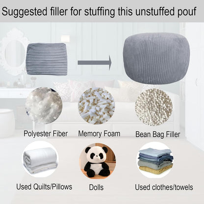 Sanmudecor Unstuffed Ottoman Pouf Cover, Foot Rest Cover, Bean Bag Chair Cover (Gray)