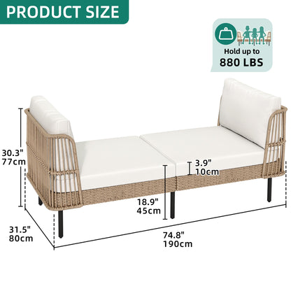 YITAHOME Wicker Outdoor Chaise Lounge, Oversized Patio Love Sofa, 74 Length Outdoor Indoor Upholstered Sofa Recliner Daybed with Thickness Cushion Indoor Lounger for Balcony Garden Pool - Beige