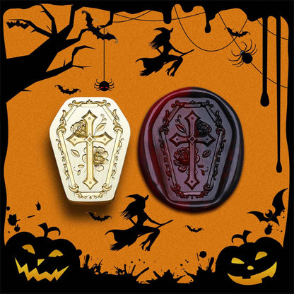 Halloween Wax Seal Stamp,Gothic Cross Brass Stamp Head with Rose for Creative DIY, Envelope Sealing, Invitations and Greeting Cards