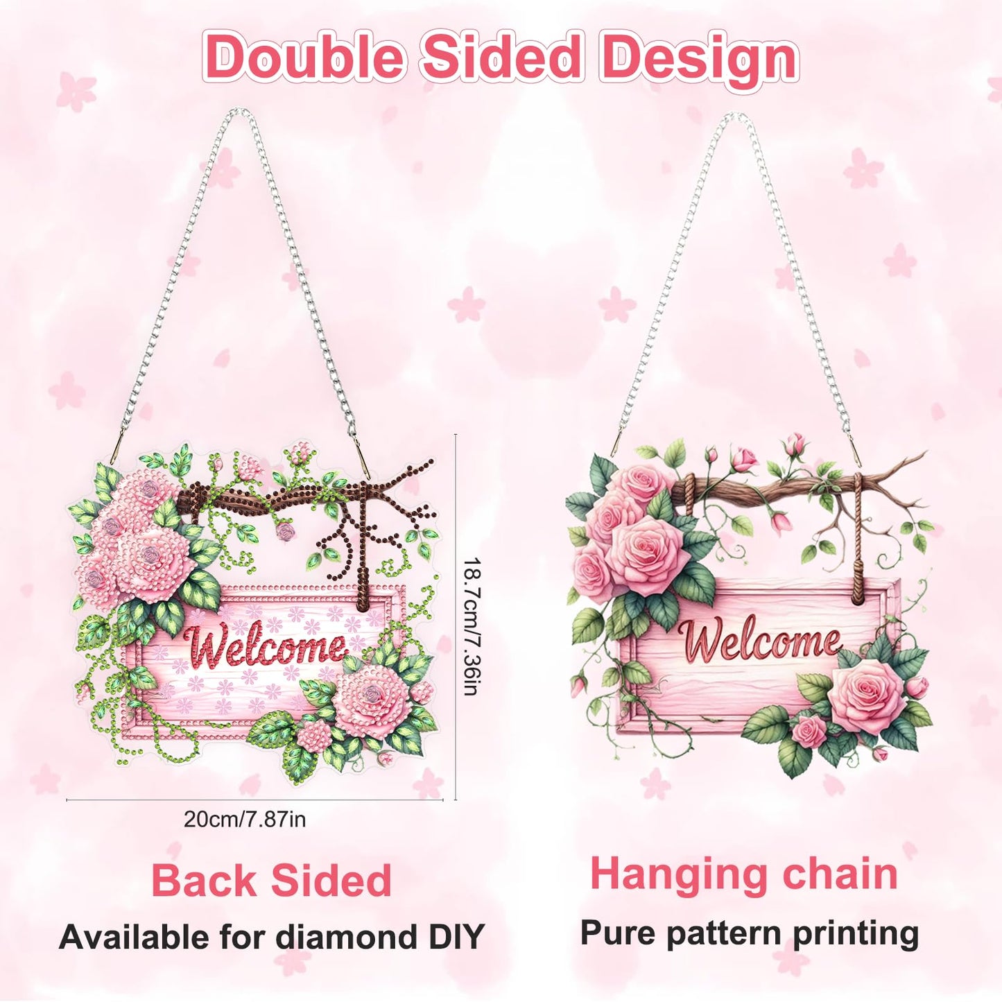 Roses Flower Diamond Art Hanging Ornaments Kits for Adults, Spring Diamond Painting Pendant Kits, DIY Acrylic 5D Special Shaped Crystal Gem Art Painting Ornament for Home Wall Decor Gift 8x8 Inch