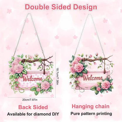 Roses Flower Diamond Art Hanging Ornaments Kits for Adults, Spring Diamond Painting Pendant Kits, DIY Acrylic 5D Special Shaped Crystal Gem Art Painting Ornament for Home Wall Decor Gift 8x8 Inch