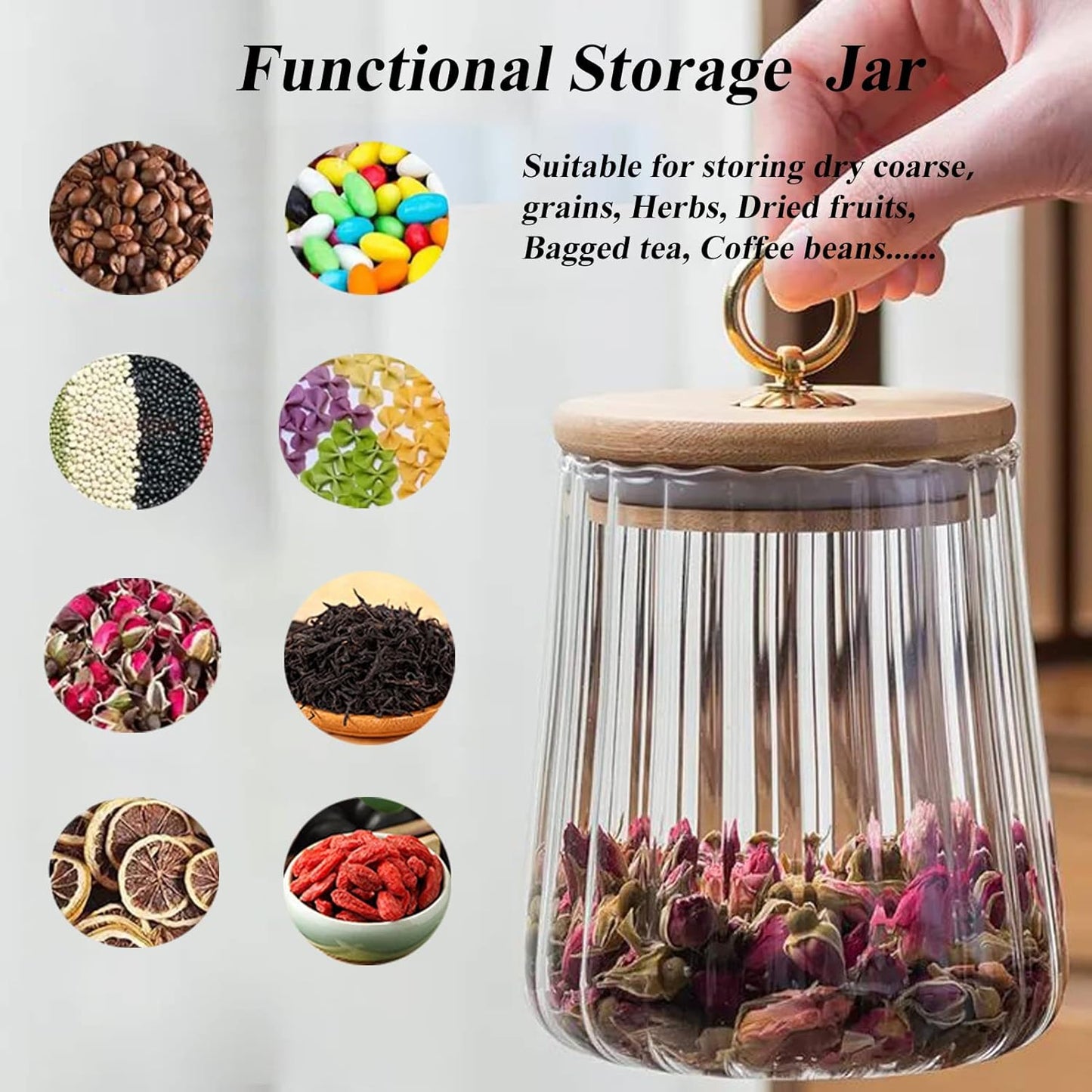 22 OZ 650ml Viovian Glass Storage Jar with Lid and Spoon FL Clear Candy Glass Canister Cute Decorative Jars for Food