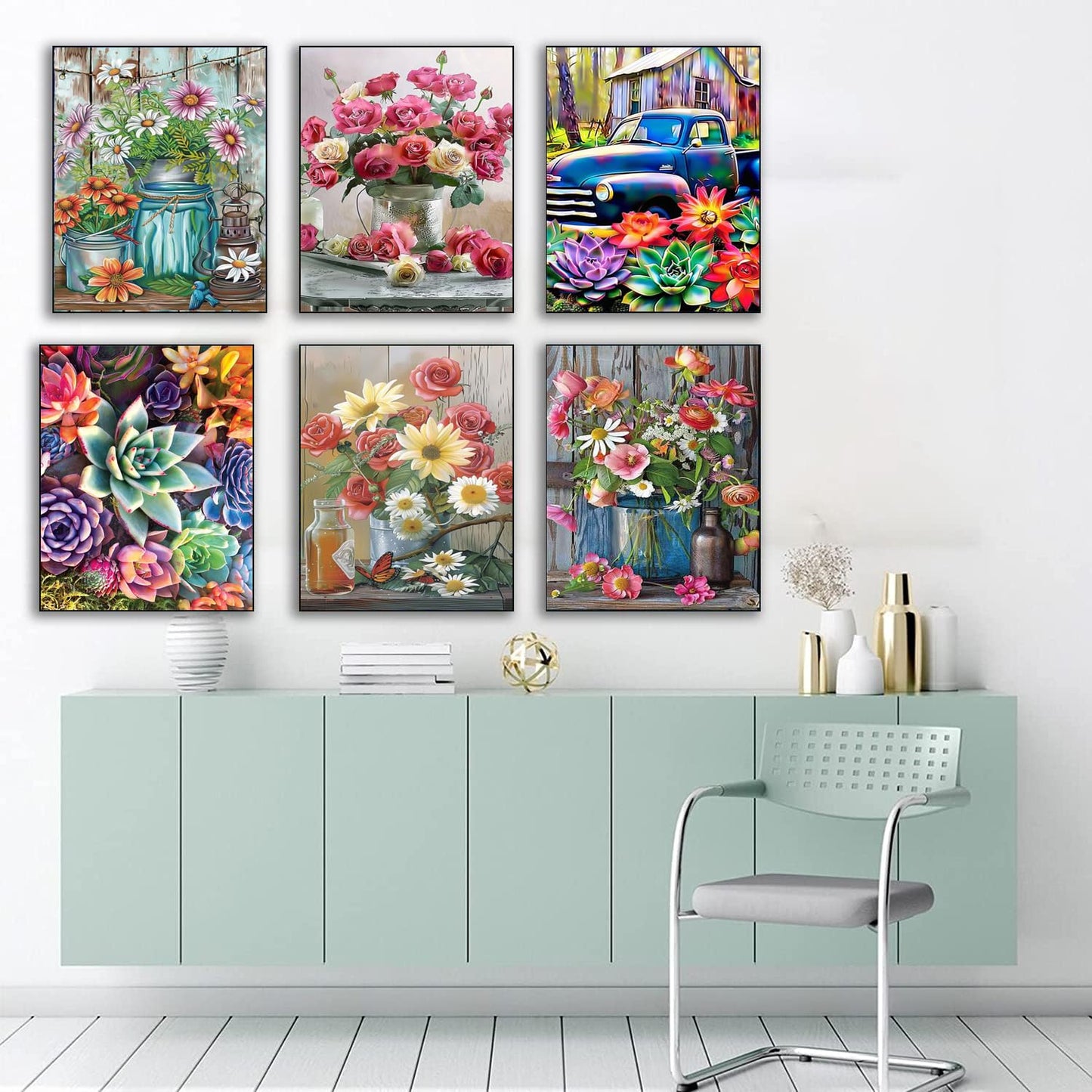 EWJRNSF 6 Pack Diamond Painting Kit Full Drill 5D Diamond Painting by Number Kits for Adults Kids Home Wall Decor 16x20 inch, HDDR Q3171 Q4513-Q4517