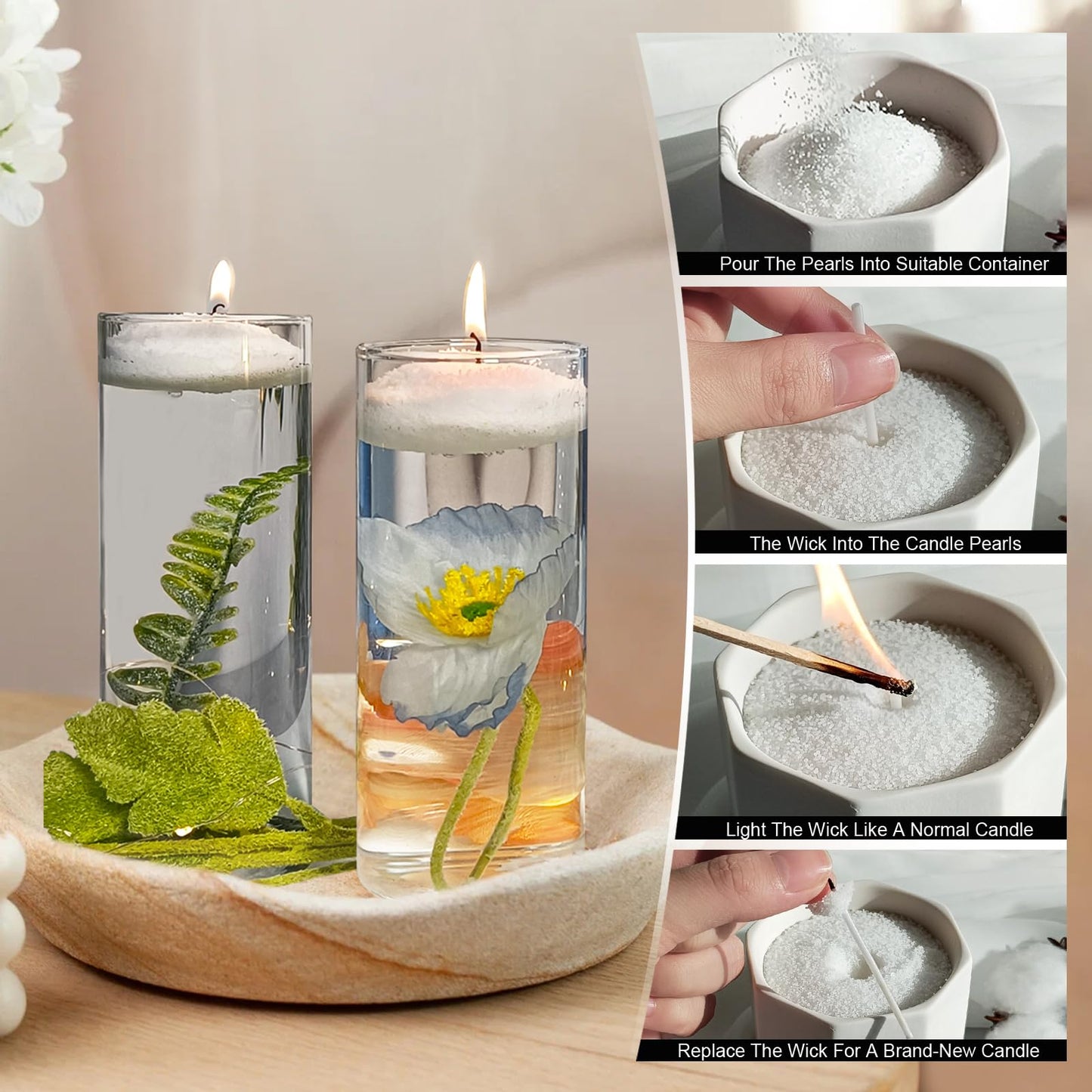 Pearled Candles with 30 Wicks -18 Oz YUKCAXDLS Forest Breeze Mint Scented DIY Pearleds Wax Refillable for Making Lasts up to 100+ Hours of Steady Burn Smokeless - Dark Green