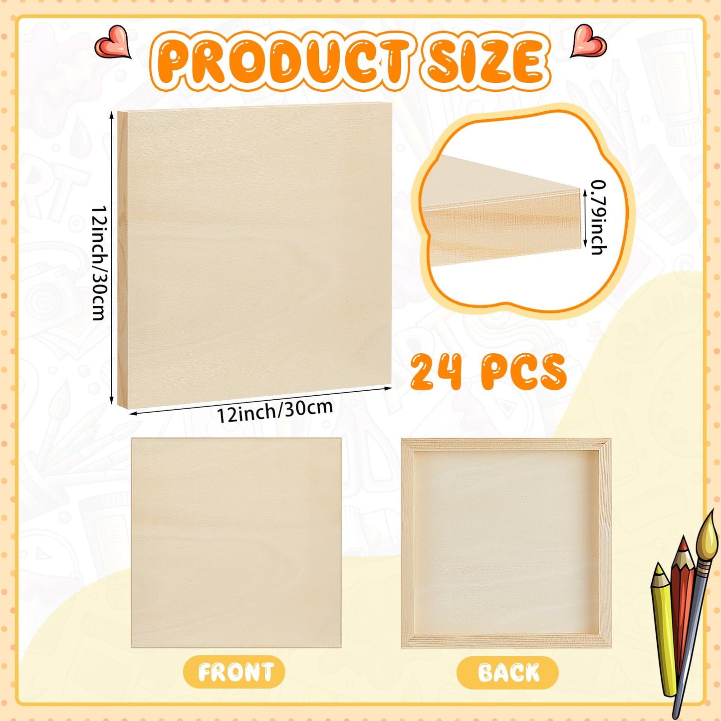 Barydat 24 Pcs Wood Panels for Painting 12'' x 12'' Unfinished Wood Canvas Board Artist Wall 0.79'' Deep Wooden Cradled Panel for DIY Crafts, Easel Display, Painting Pouring Arts Use with Oil, Acrylic